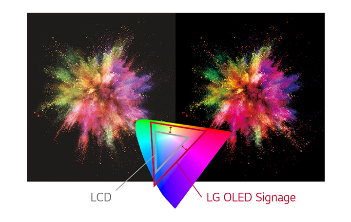 LG OLED Signage has a variety of colors rather than LCD to express the object more vividly.