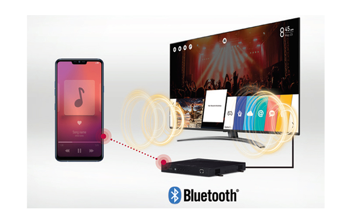 Mobile device and TV with STB6500 are connected via Bluetooth, so music on the device is played on TV.