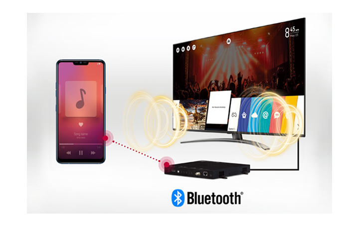 Mobile device and TV with STB6500 are connected via Bluetooth, so music on the device is played on TV.