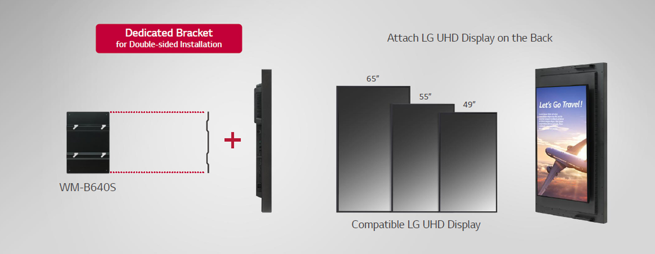 Mit einer speziellen Halterung kann ein LG UHD-Display, das mit 75XS4G kompatibel ist, auf der Rückseite befestigt werden.