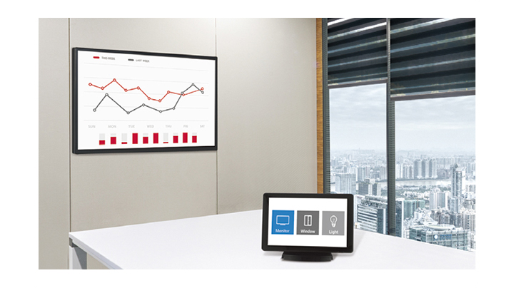 There is SM5J installed in the meeting room with one of AV control system, which helps users control AV of the SM5J series.