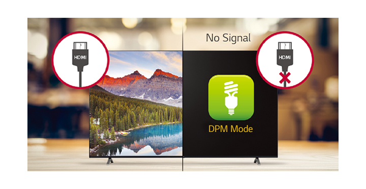 It only turns on when there is signal and turns off when there is not any signal in DPM Mode.