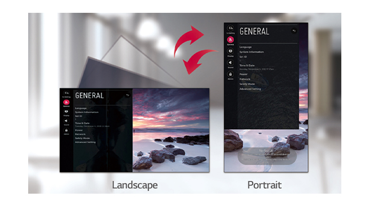 A tela do menu consiste em opções de paisagem e retrato.