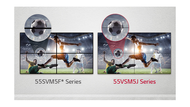 The 55VSM5J series consists of less image gaps between the tiled screens compared to the 55SVM5F series. This improves the viewing experience of the displayed content as it minimizes the visual disturbance by the gaps.