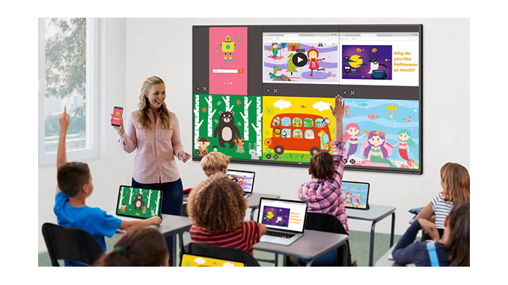 Màn hình máy tính xách tay của học sinh và điện thoại di động của giáo viên đang được chia sẻ với màn hình.
