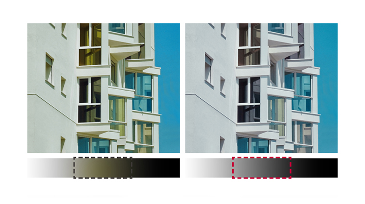 An anomaly that appears yellowish in color, such as the image on the left, can be modified to a gray tone, such as the right, by adjusting the gamma value manually.
