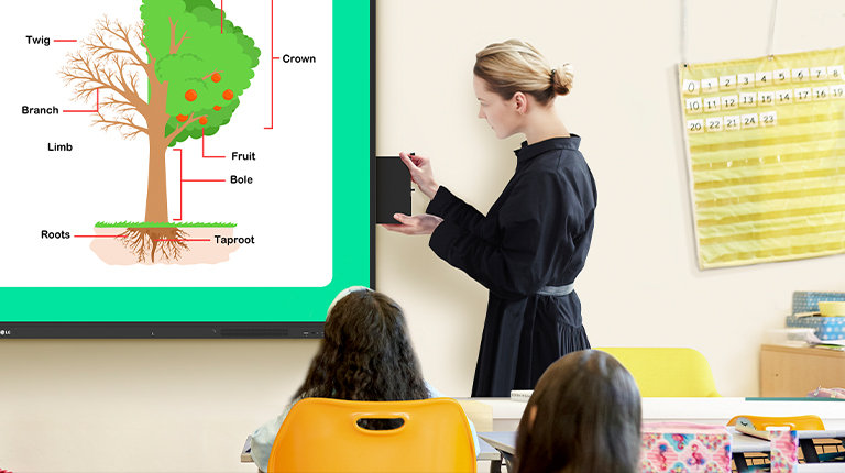 The teacher is conveniently installing OPS onto Interactive Digital Board on the classroom’s wall.