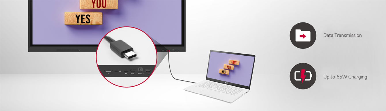 LG CreateBoard transmite datos fácilmente a través de conectividad USB-C y puede cargar hasta 65 W.