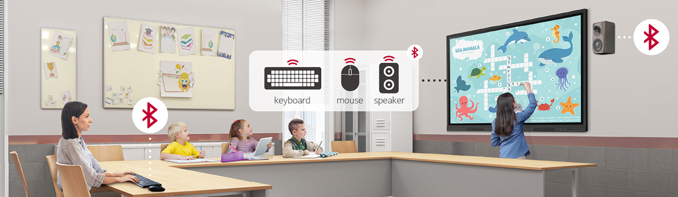 The LG CreateBoard can wirelessly connect to devices such as keyboards, mice, and speakers via Bluetooth.