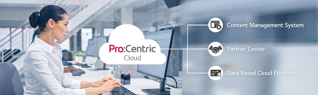 A woman is working through Pro:Centric Cloud.