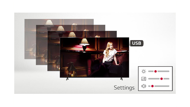Setting data of the display can be stored on USB and transmitted to other displays.