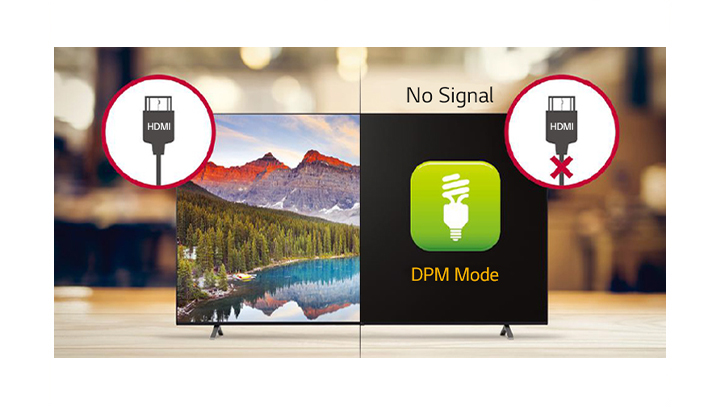 It only turns on when there is signal and turns off when there is not any signal in DPM mode.