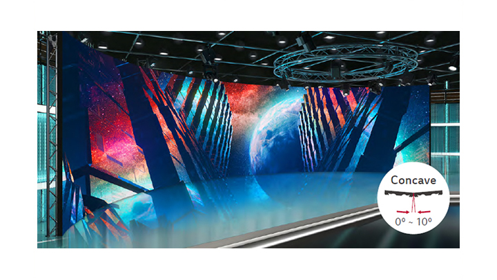 Curved LED walls are installed in a studio.