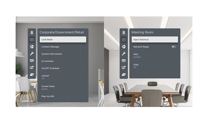 Most frequently used menus are categorized per industry in display menu. The left shows menus for "Corporate / Government / Retail" and the right menus is for "Meeting Room" 