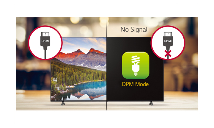 It only turns on when there is signal and turns off when there is not any signal in DPM Mode.