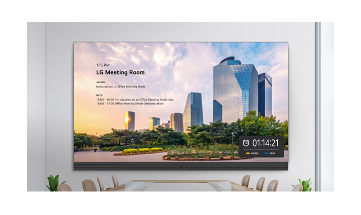 LABA series, which displays meeting room details such as the room number, meeting agenda, timer, etc via its office meeting mode, is installed on the meeting room wall.