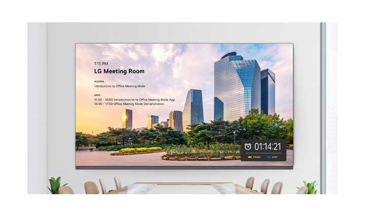 LAAA series, which displays meeting room details such as the room number, meeting agenda, timer, etc via its office meeting mode, is installed on the meeting room wall.
