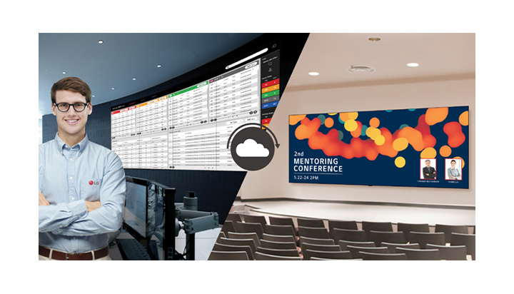 The one of LG employee is remotely monitoring the LAED LED screen installed in a different place by using cloud-based LG monitoring solution, called LG ConnectedCare. 
