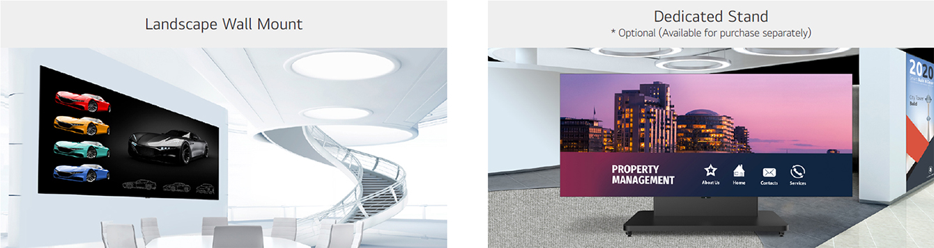 The LAED series installed on the wall of high-rise space with wall mounted, and installed with the dedicated stand are shown on the two different images.