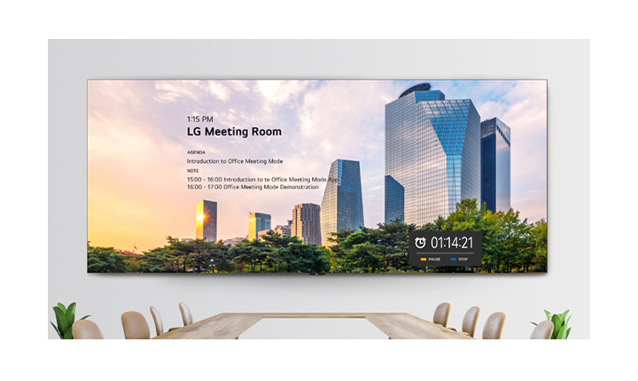 LAED series, which displays meeting room details such as the room number, meeting agenda, timer, etc via its office meeting mode, is installed on the meeting room wall.