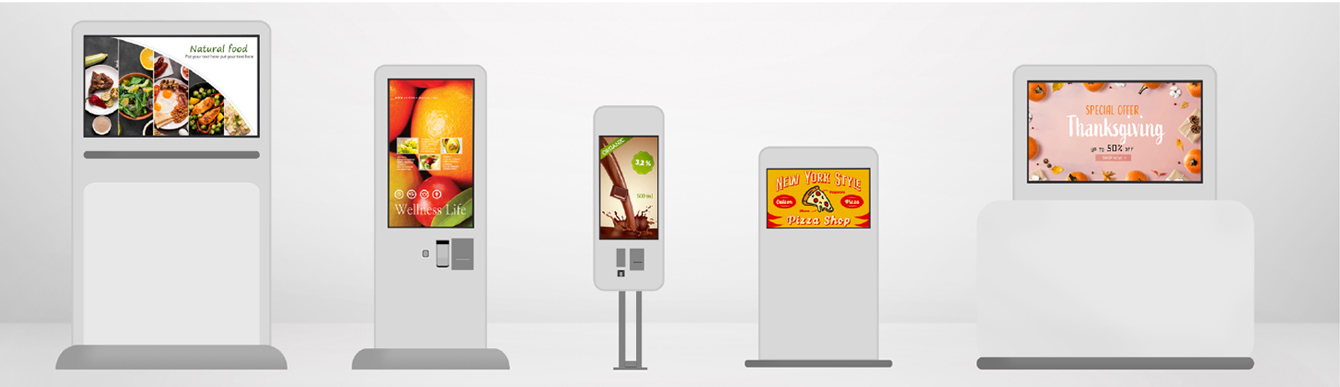 Various types of displays using TNF5P such as kiosk displays and publicity displays are placed.