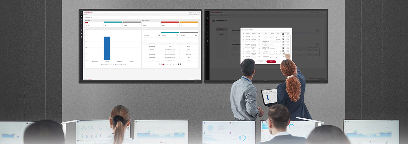 IT managers keep a remote watch over LG CreateBoard through LG ConnectedCare DMS.