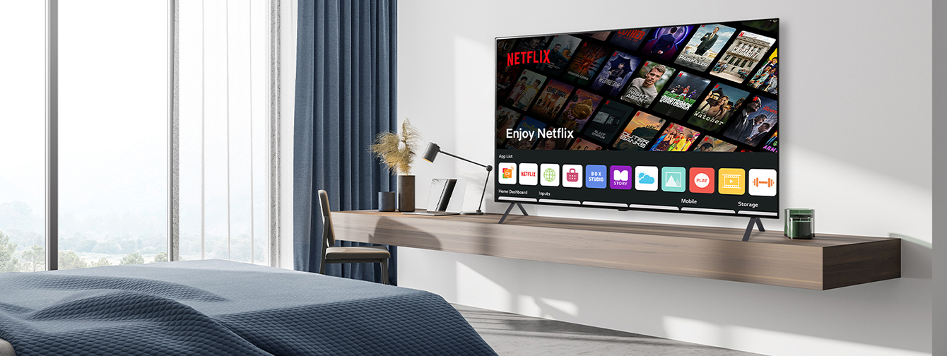 The hotel content including the Netflix App is shown on TV in the hotel room.