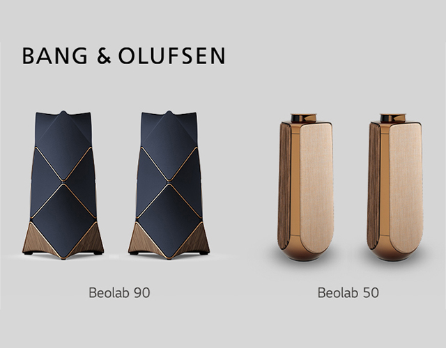 Bang & Olufsen's Beolab 90 and Beolab 50 speakers are on display.
