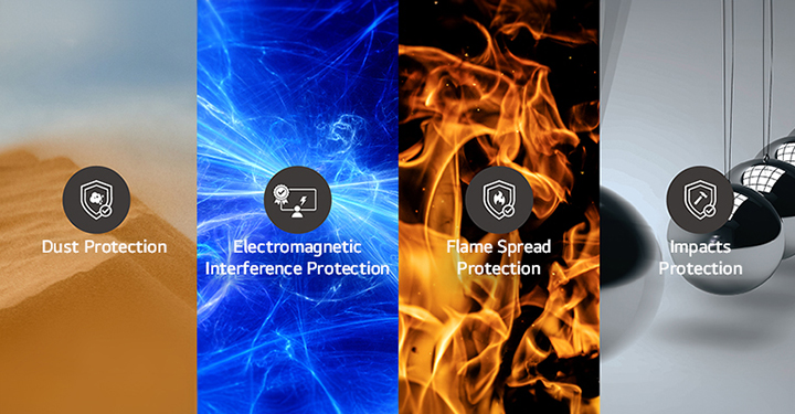 LG MAGNIT features enhanced durability against dust, electromagnetic interference, flame spread, and physical impacts.