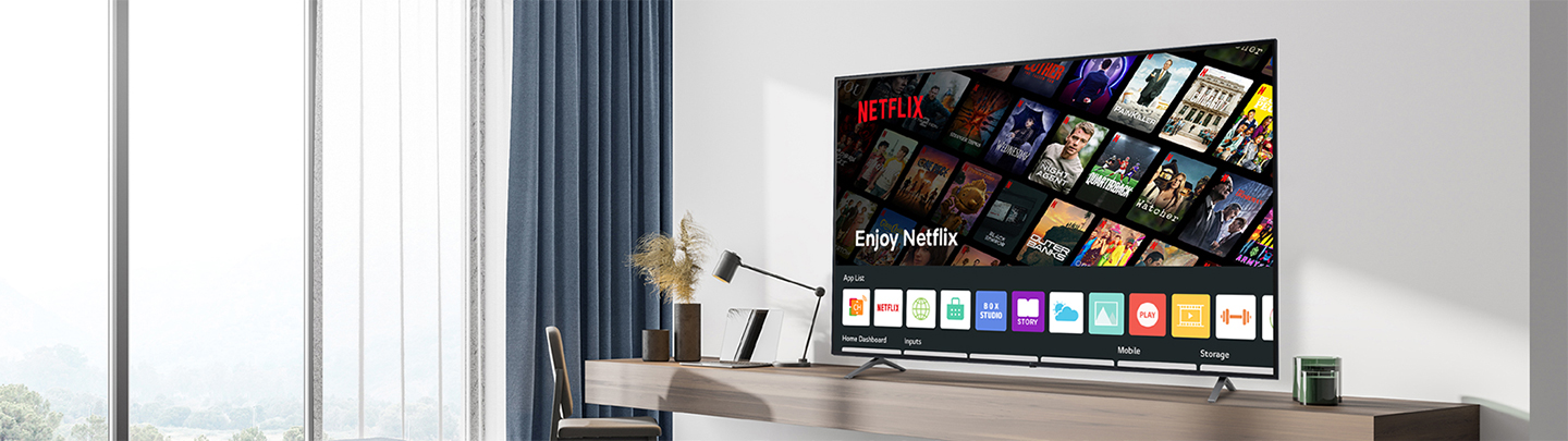 The hotel content including the Netflix App is shown on TV in the hotel room.