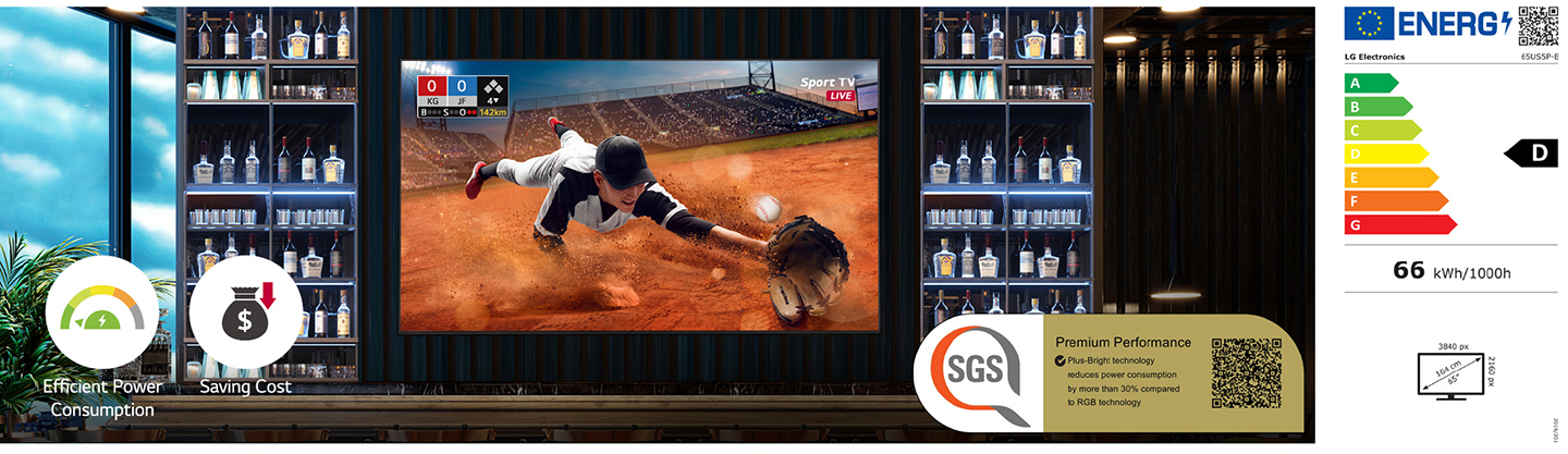 The 65US5P-E screen installed at the sports bar vividly showcases baseball games.