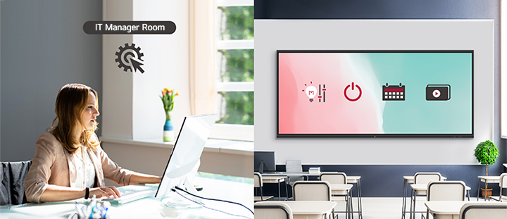 The IT manager can remotely control devices in the classroom such as power on/off, scheduling and screen brightness adjustment functions.