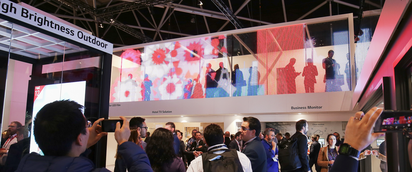 Our Transparent Color LED film, which catches the eyes of the people from the 2nd floor of the exhibition